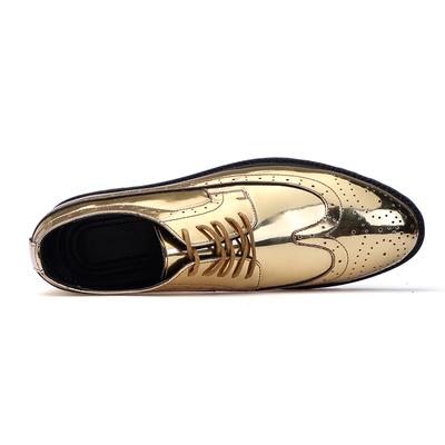 Men Formal Leather Shoes Luxury Wedding Oxford Shoes Men Brand Men Dress Shoes Gold Glitter Brogue Leather Shoes
