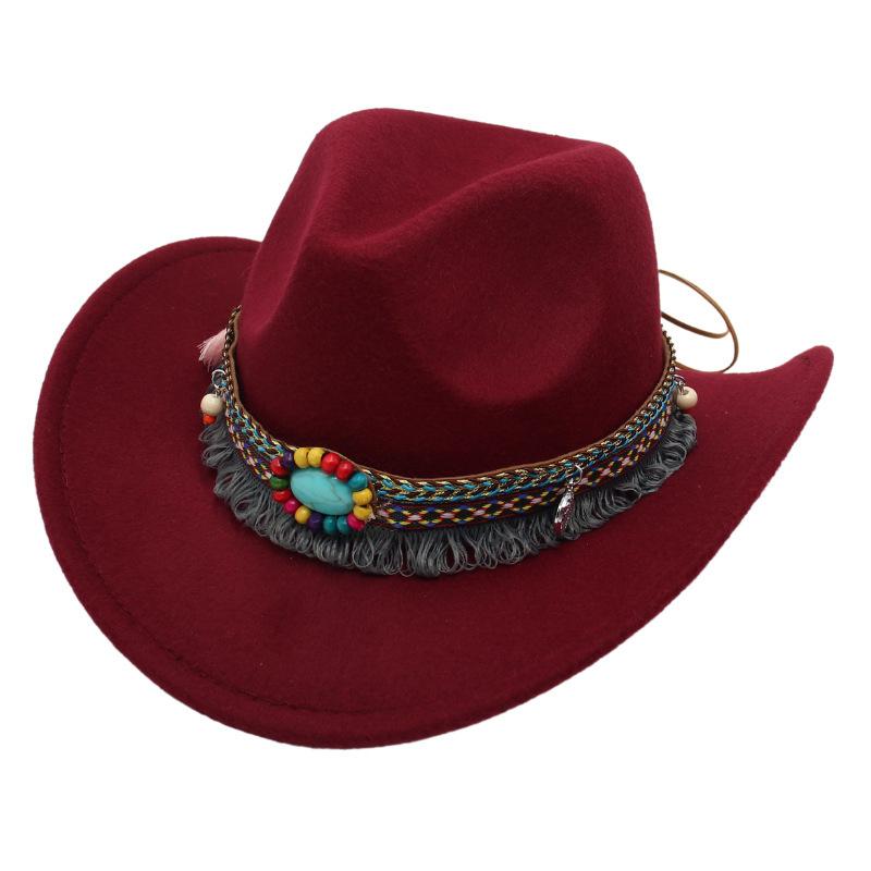 Ethnic Style Children'S Top Hat Tibetan Western Cowboy Hat Upturned Felt Hat Parent-Child Sun Protection Sun Hat Dance