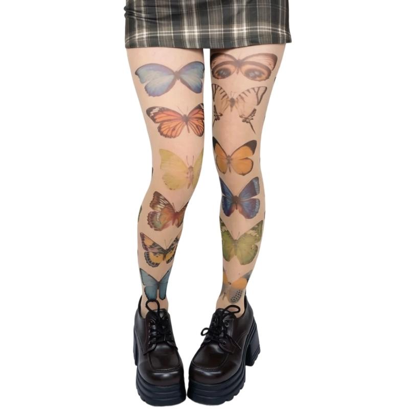 Women Gothic Grunge Tights Stockings Japanese Aesthetic Whimsical Butterfly Printed Pantyhose Leggings Hosiery 1