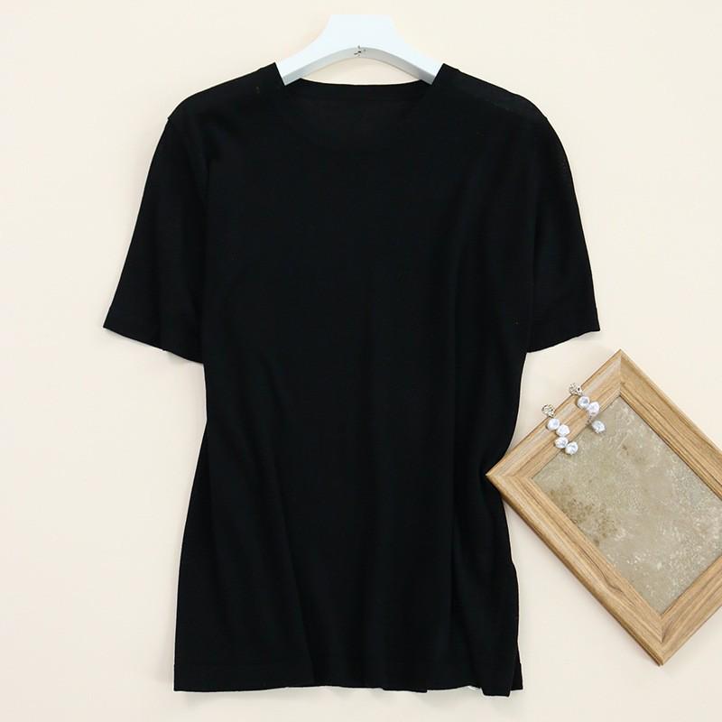 Tangge Женский летний шелковый лиоцелловый трикотажный топ с короткими рукавами Medium