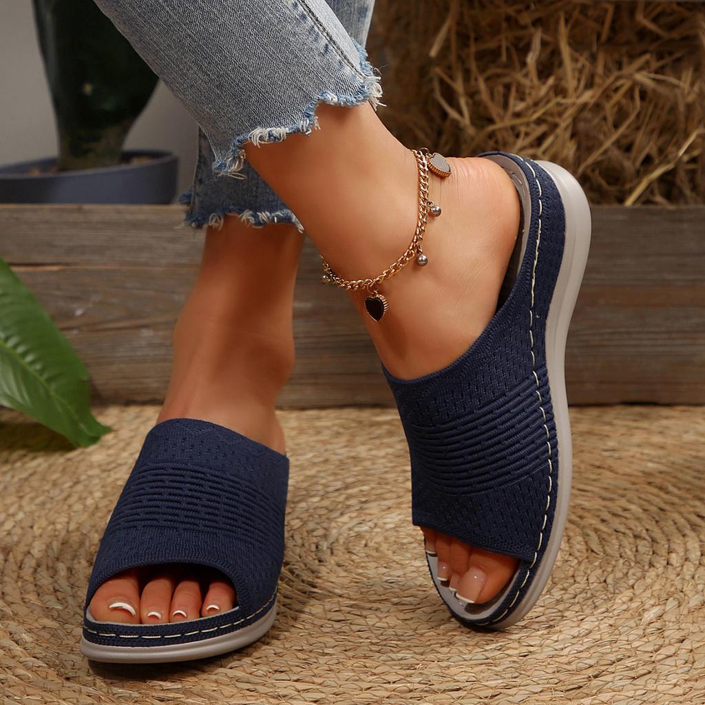 Summer Fly-Woven Breathable Wedge Slippers Large Size Beach Cool Slippers 43