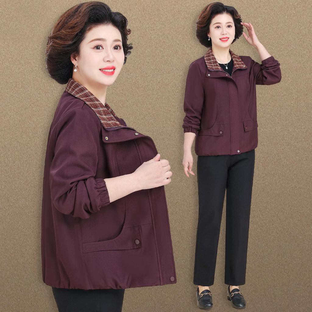 Plus Size Women's Lapel Maternity Coat, Spring/Autumn Jacket for Middle-Aged & Elderly, 50s-60s Fashion.