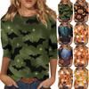 Women's Fashion Casual Three-quarter Sleeve Halloween Printed Round Neck Top