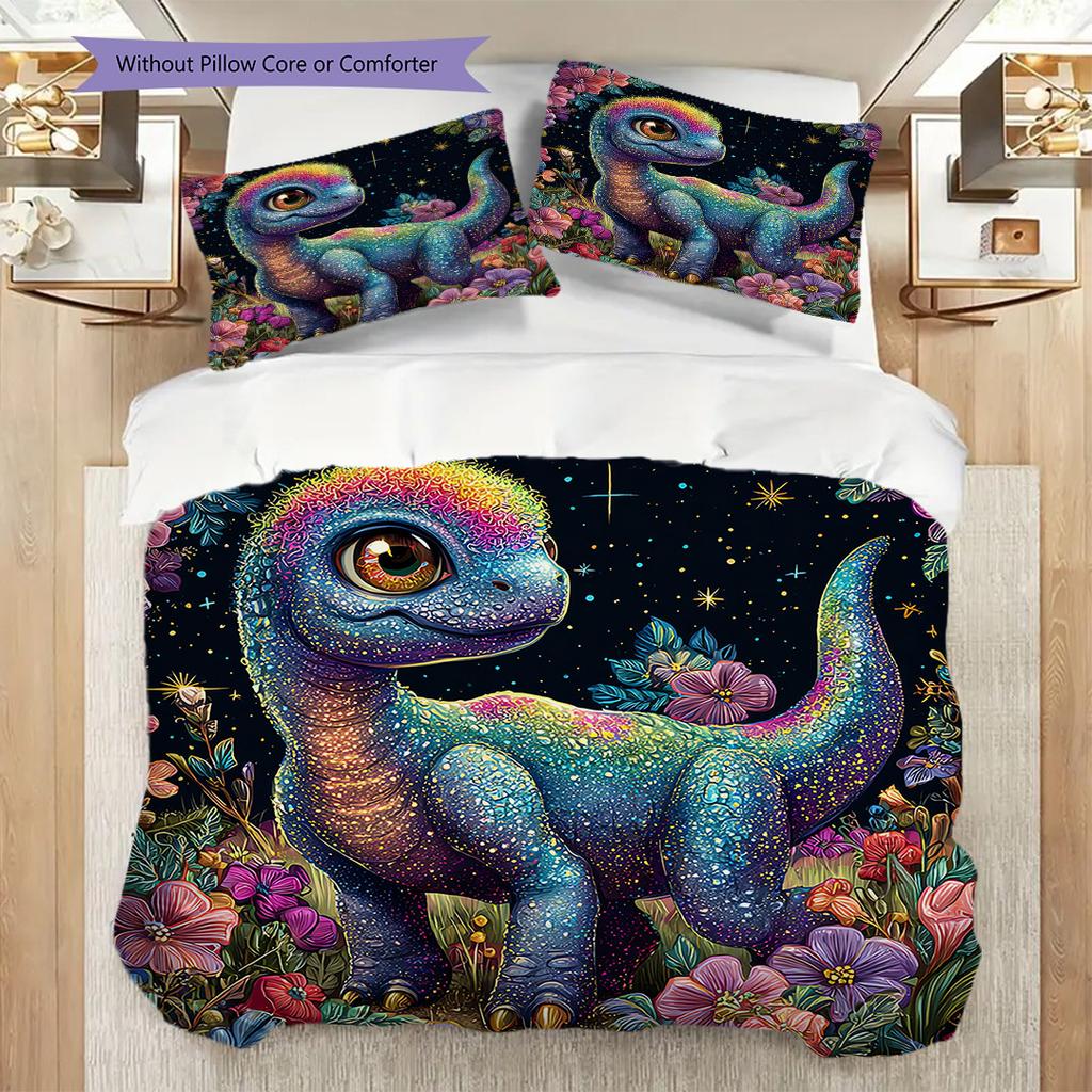 Dinosaur Pattern Bedding Quilt Set Quilt Cover Pillowcase Home Decoration Birthday Gift (1 * Duvet Cover + 2 * Pillowcase, Without Core)