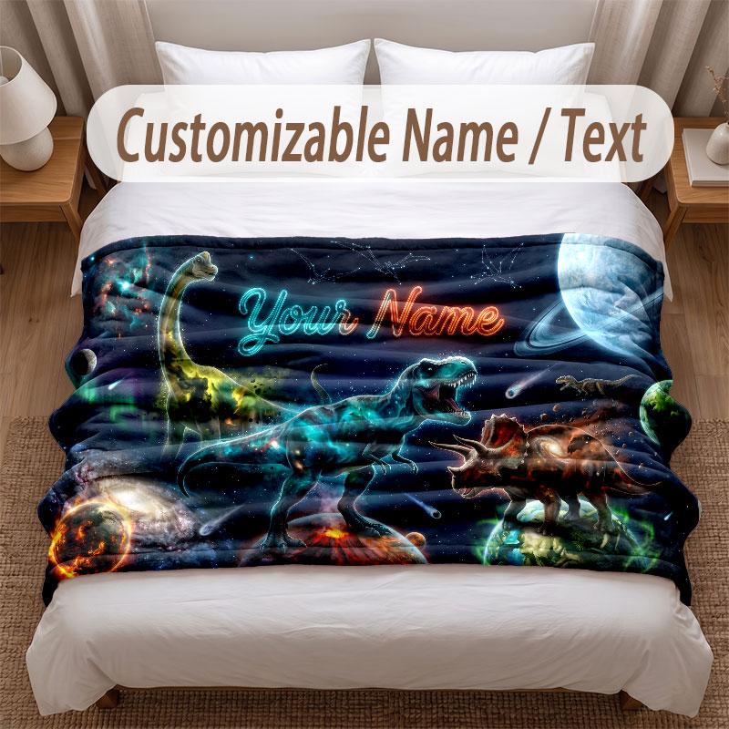 Manta Macia Tema Dinossauro Personalizada com Nome e Texto Impresso Manta Quente Decoração de Casa, Sofá, Quarto