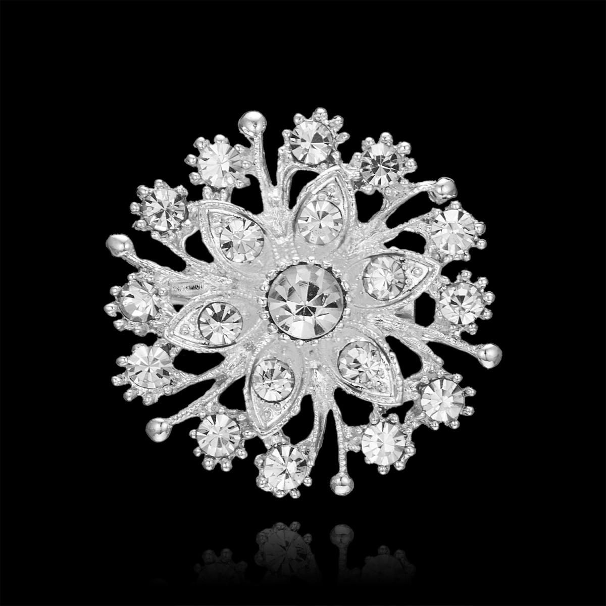 

Sparkling Rhinestone Flower Brooches For Women Men Exquisite Elegant Silver Color Snowflake Floral Plant Wedding Pins Jewelry