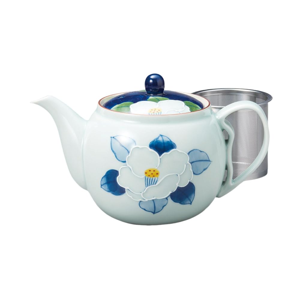 Ale-net Arita Ware Teapot (Stainless Steel with Strainer), 12x12cm, 725cc, Ichinen Sasanqua SS Teapot, Porcelain, Made In Japan, Stylish