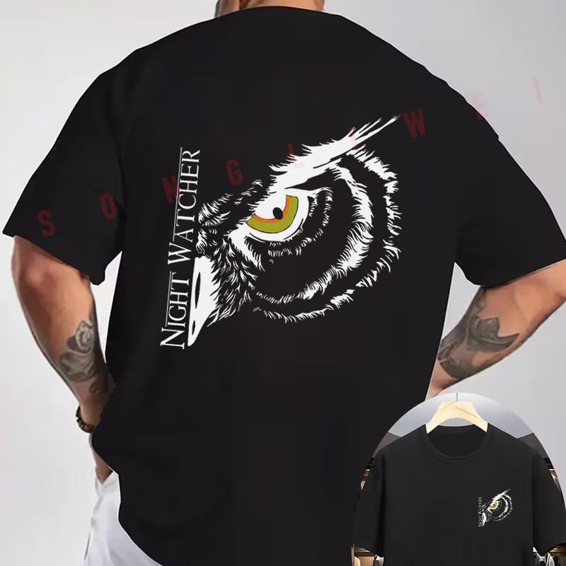 Night Watcher Graphic Motorcycle T-Shirt Double-Sided Print Men's Short Sleeve Round Neck Casu
