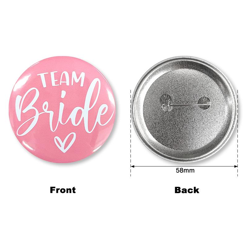 Pink Heart Team Bride Bridesmaid Brooch, 58mm Wedding Party Badge