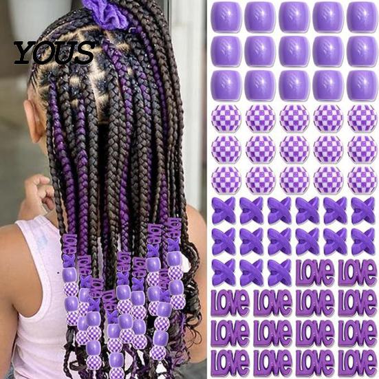 Style Braid Charms 60Pcs Hair Accessories, Heart Letter Shape Rings, Large Hole Design Thick Jewelry Beads for Braids Dreadlocks