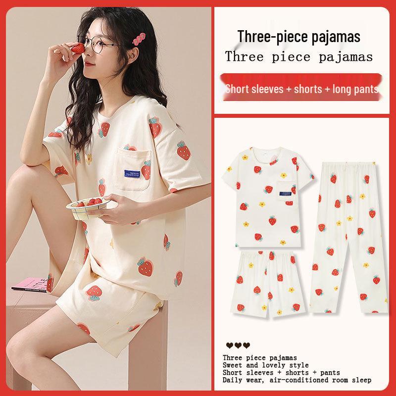 Women's Loose Summer Cartoon Pajama Set: Cute Short Sleeve Top & Long Pants for Spring/Autumn