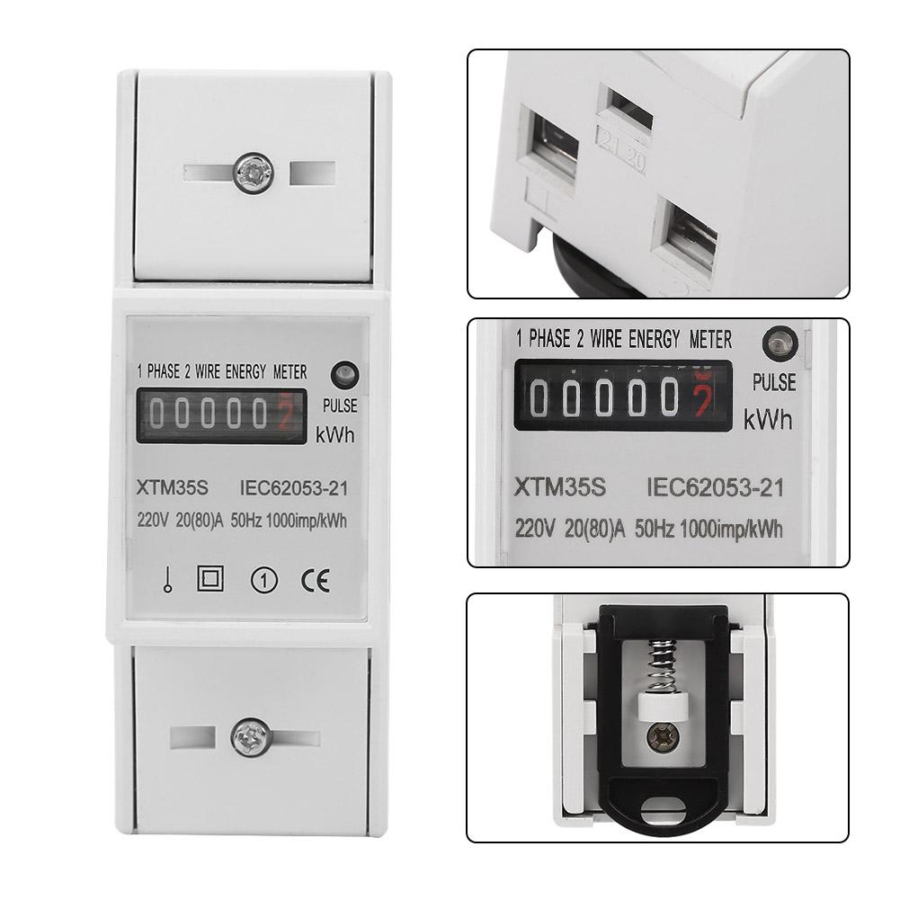 220V Digital 1 Phase 2 Wire 2P Din Rail Electric Meter Electronic KWh Meter(20(80)A)