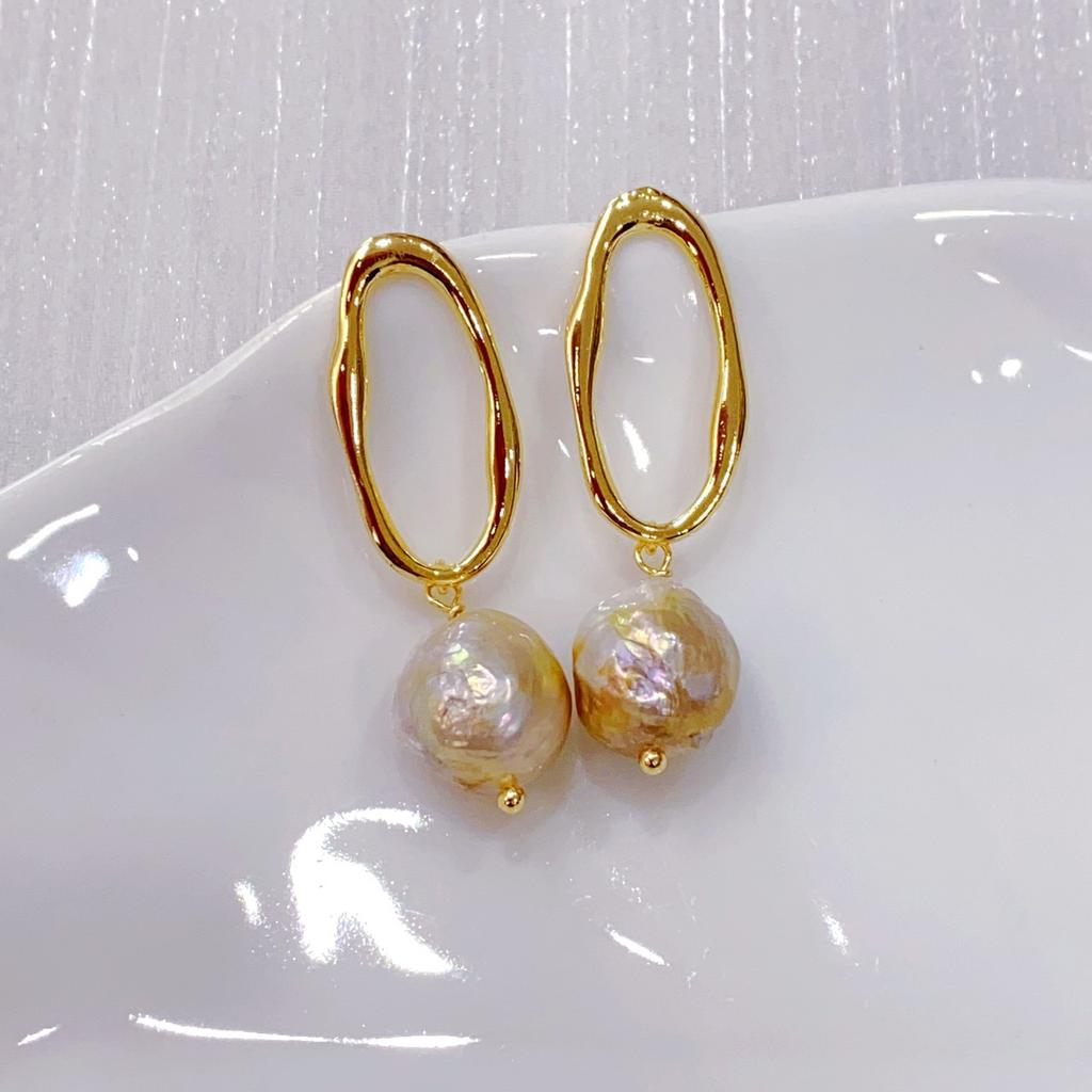 Unique Natural Wrinkled Edison Pearl Earrings Light Luxury Ear Jewelry 2024 New Trendy Foreign Style Stud Earrings Pendant