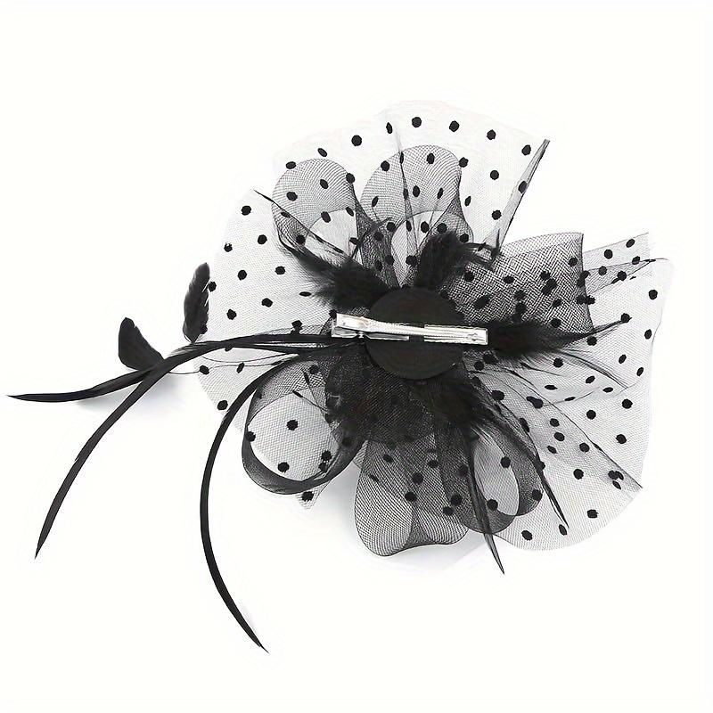Elegant Fascinator Hat for Women with Floral and Mesh Design, Golden-Toned Headband with Fabric Feathers, Perfect for Weddings, Tea Parties, Halloween