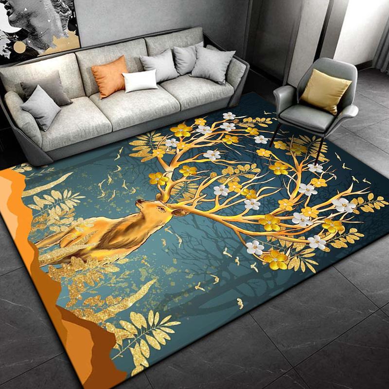 3D Cartoon Nordic Elk Reindeer Area Rug,Carpet Rug for Living Room Bedroom,Child Play Non-slip Floor Mat Sofa Doormat Decoration
