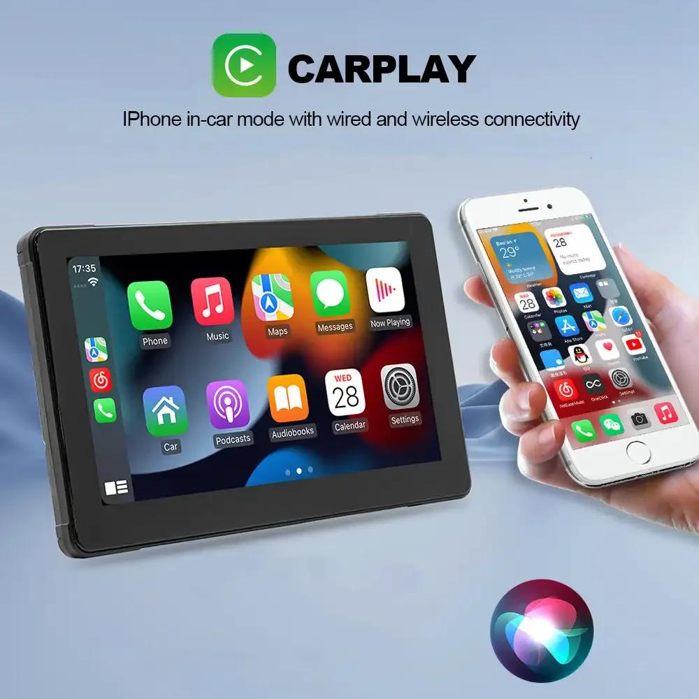 Wireless Carplay 7 Inch IPS Touch Screen IPX7 Waterproof Stereo GPS Navigation CarPlay and Android with Light Sensing Motorcycle