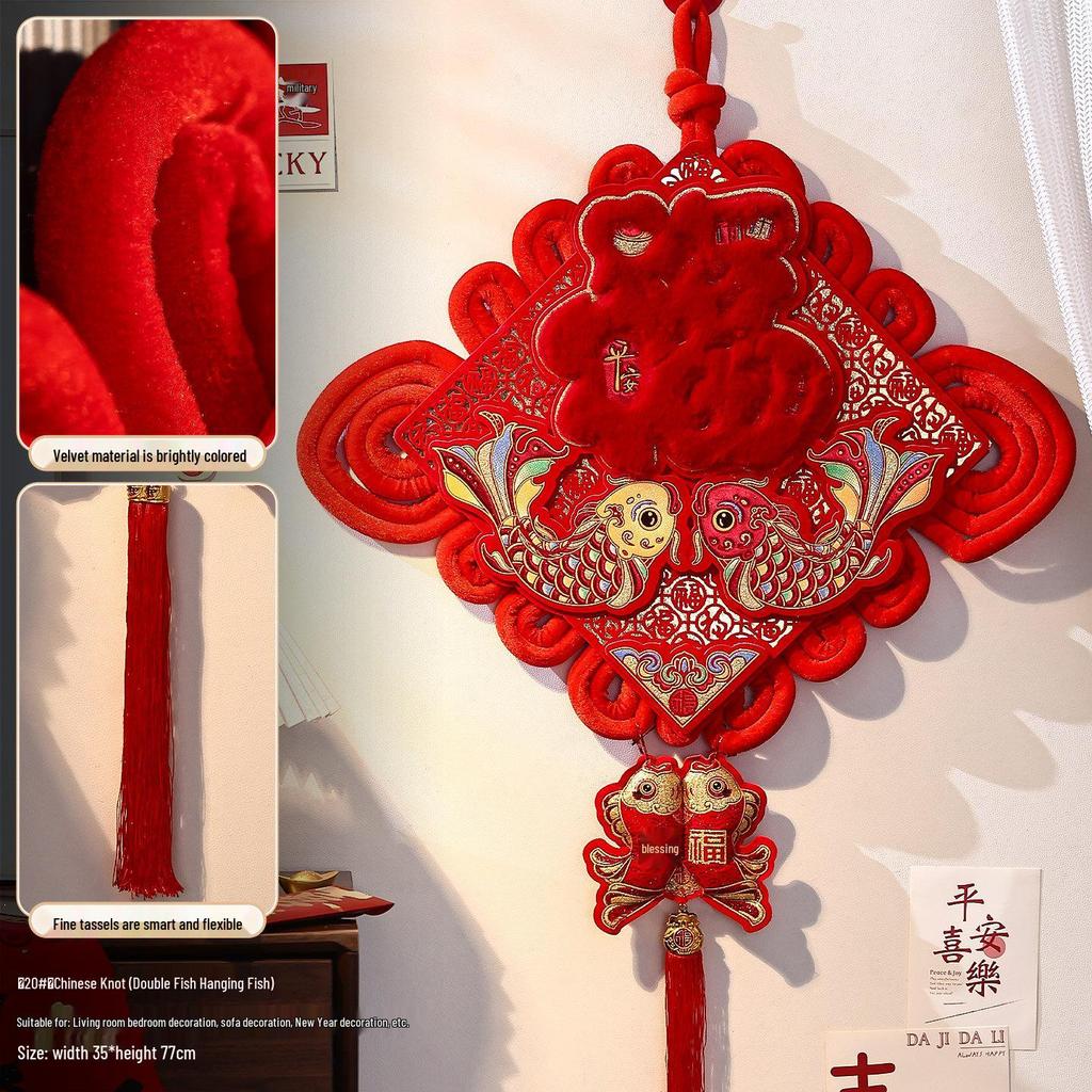 2026 Year of the Horse Fu Character Chinese Knot Pendant - Plush New Year Decoration for Entryway and Living Room