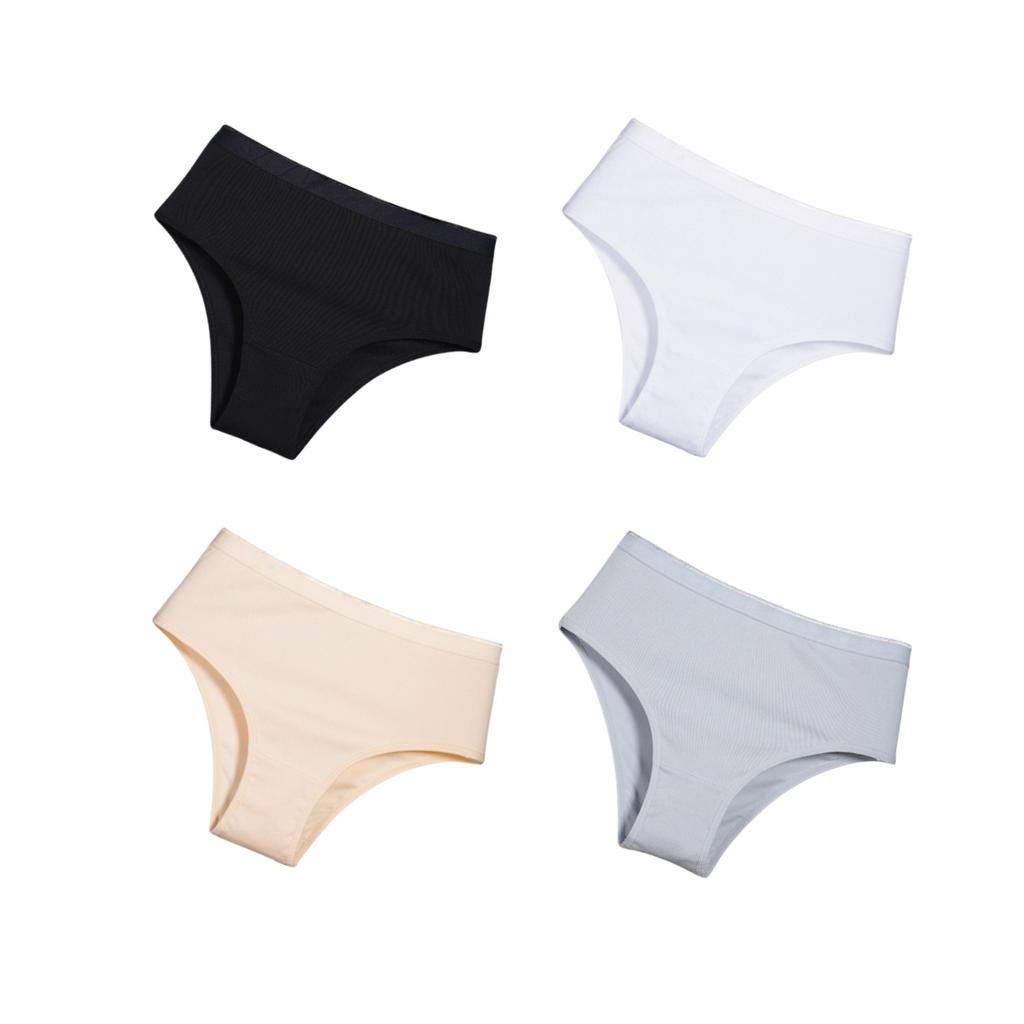 4Pcs/Set Cotton Underwear for Women High Rise Panties Soild Colour Stretch Briefs Ladies Half Cover Briefs Soft Sexy Lingerie