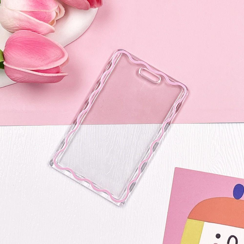 Stripe Transparent Card Holder Acrylic Students Bus Card Cover Durable Card Case Keyring  Student