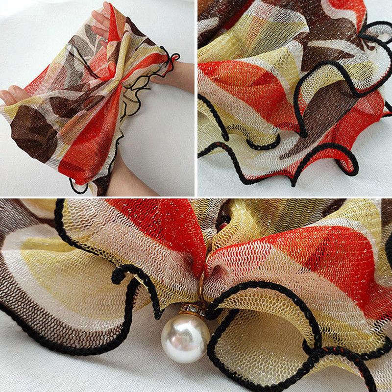 Fake Pearl Pendant Organza Neck Collar Chiffon Scarves Print Shiny Variety Loop Scarf New Bandana Headband Clothing Accessories