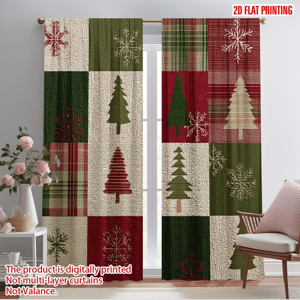 

2pcs,2D plane printing Contemporary Curtains Christmas trees and snowflakes Polyester (without rod) Festive Use for Kitchen 52.50×116.00 CM 2pcs