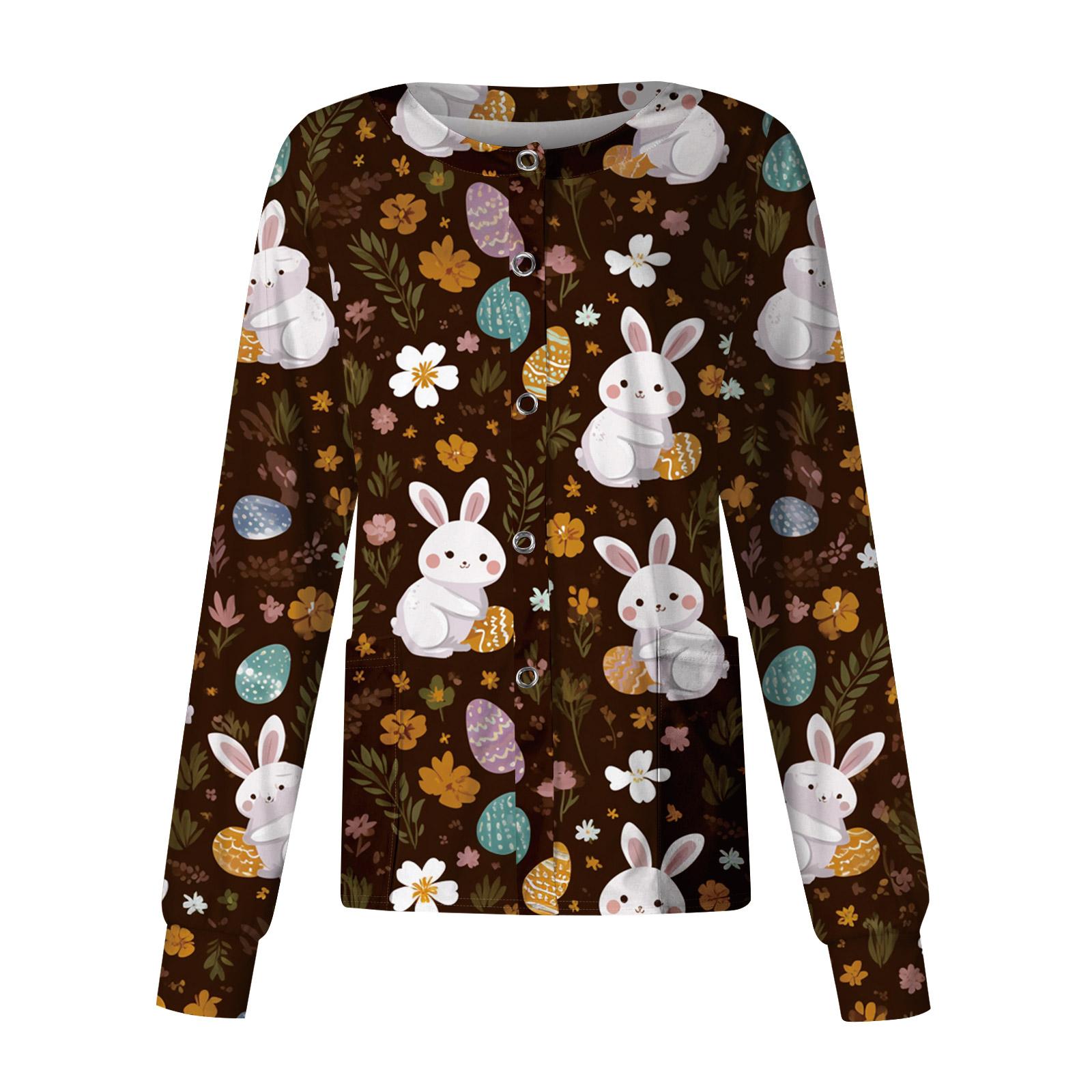 

Women s Casual Long Sleeve Single Breasted Printed Dry- Top XXXXL коричневий