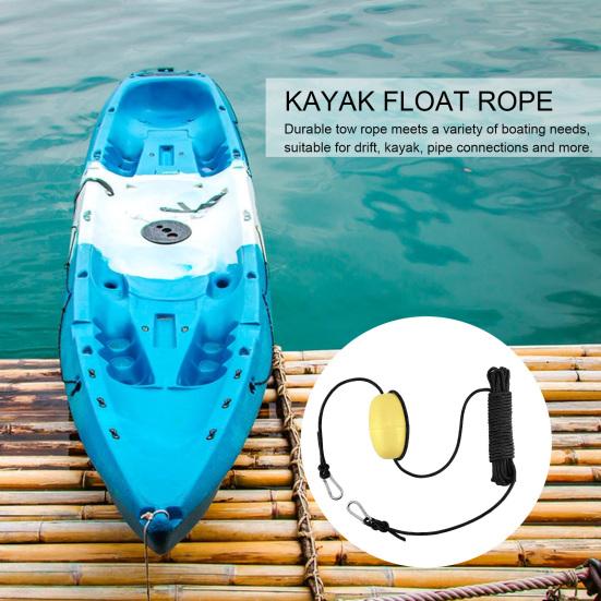 Kayak Float Rope Tow Line with Marker Buoy PVC Stainless Steel Carabiner High Visibility Heavy Duty Drift Sock Harness Nylon