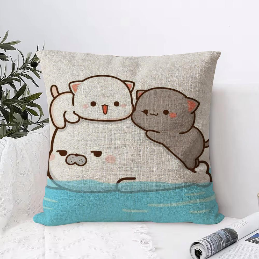 Cartoon Sweet Cute Cat Cushion Cover Eco Linen Pillow Case DoubleSided Print Breathable Durable Zipper Home Decor Gift