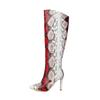Fashion Serpentine Mixed Color 10cm Slim High Heels Knee High Boots European American Fashion Pointed Spicy Girl Women Boots Size 34-46