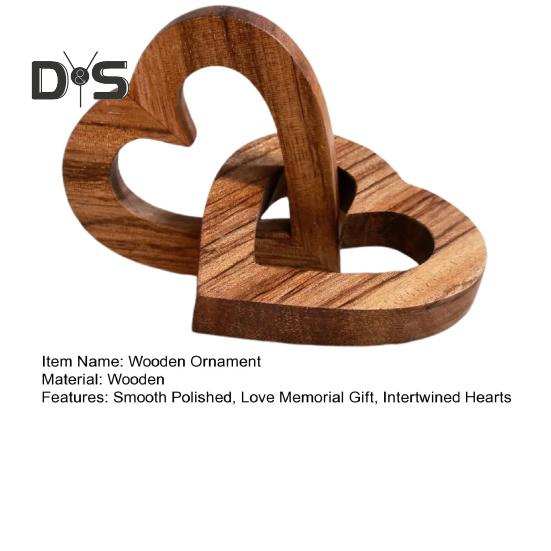 Wooden Heart Ornament Intertwined Hearts Love Memorial Gift Interlinked Heart Couples Keepsake for Anniversary Valentine's Day Gift