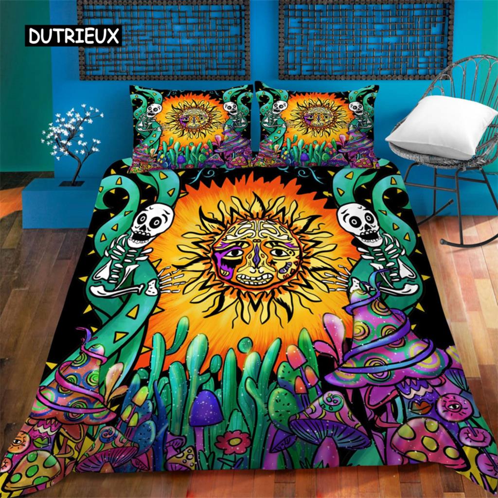 Colorful Alien Duvet Cover Fantasy Alien Skull Bedding Set Psychedelic Space Queen King Alien Gift Bedroom Decoration Men Boys