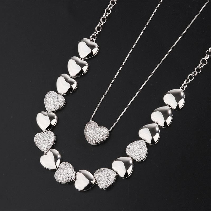 

Retro heart-shaped micro-inlaid zircon splicing necklace collarbone chain, European and American INS style stacked wearing exaggerated cold