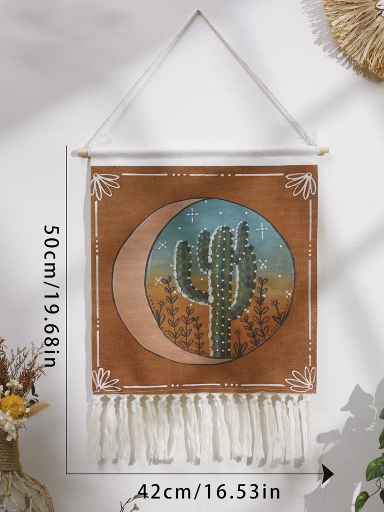 Macrame Wall Tapestry Moon Phase Cactus Boho Home Decoration Tapestry Wall Hanging Room Decors Aesthetic Wall Decor Art Ornament