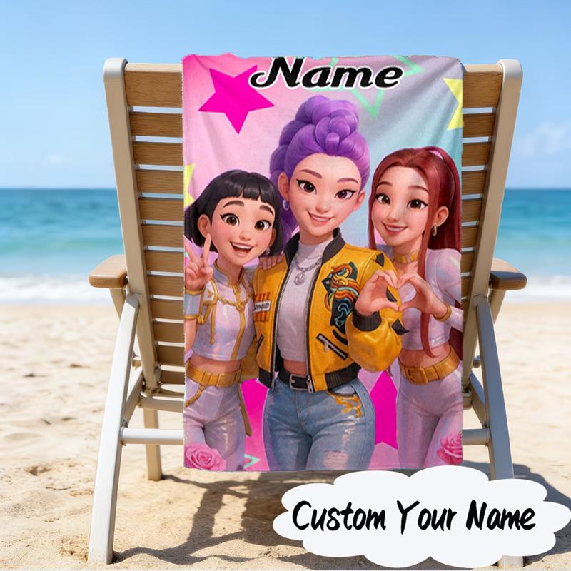 Custom Name KPop Cartoon Microfiber Beach Towel Super Soft & Absorbent for Bath, Beach, Travel Bath Time Accessory, Fan Gifts