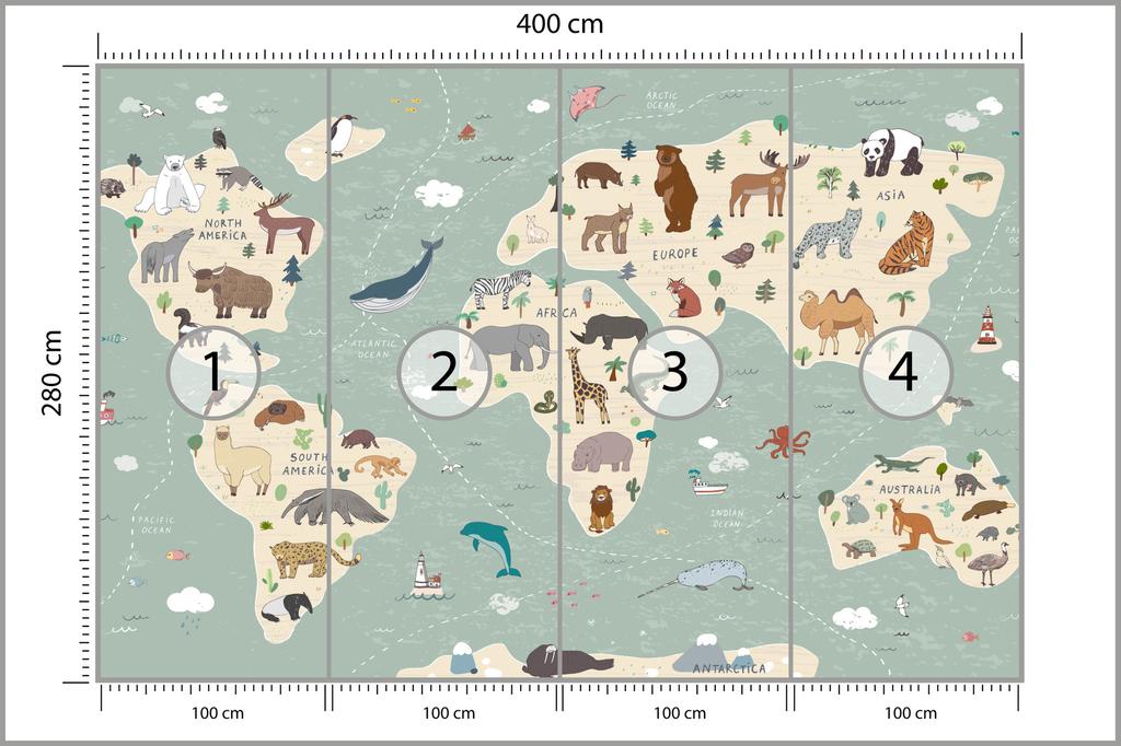 Photomural Colorful World Map Smooth Vinyl 400x280