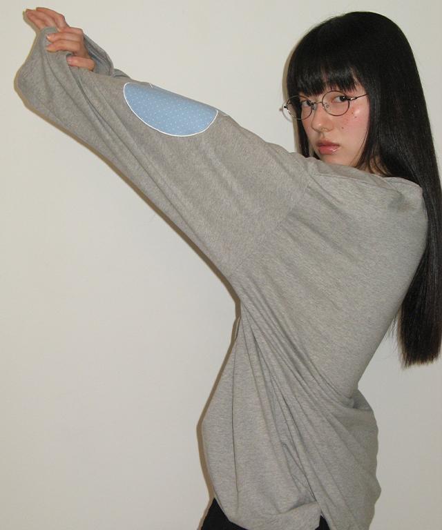 RONRON Dot Elbow Patch Long Sleeve Gray