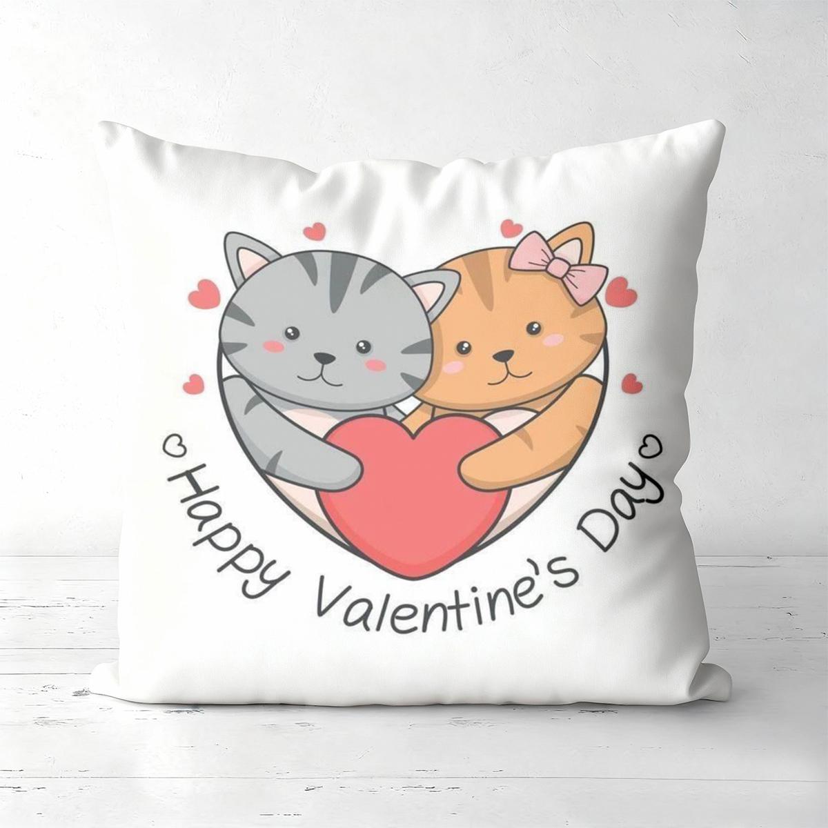 

Cute Cat Valentines Day Love Pattern Decorative Throw Pillow Cover Printed Polyester Sofa Cushion Case for Romantic Home Decor 40cmx40cm