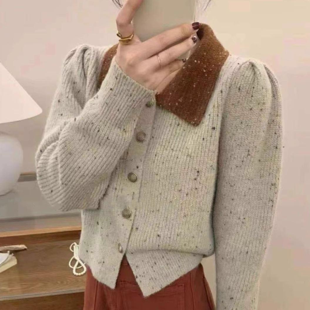 

Французский стиль Дизайн Sense Мода Наплечники Женский Осень и Зима Новый Однобортный Лацкан Элегантный свитер Женская Мода ONE SIZE хаки