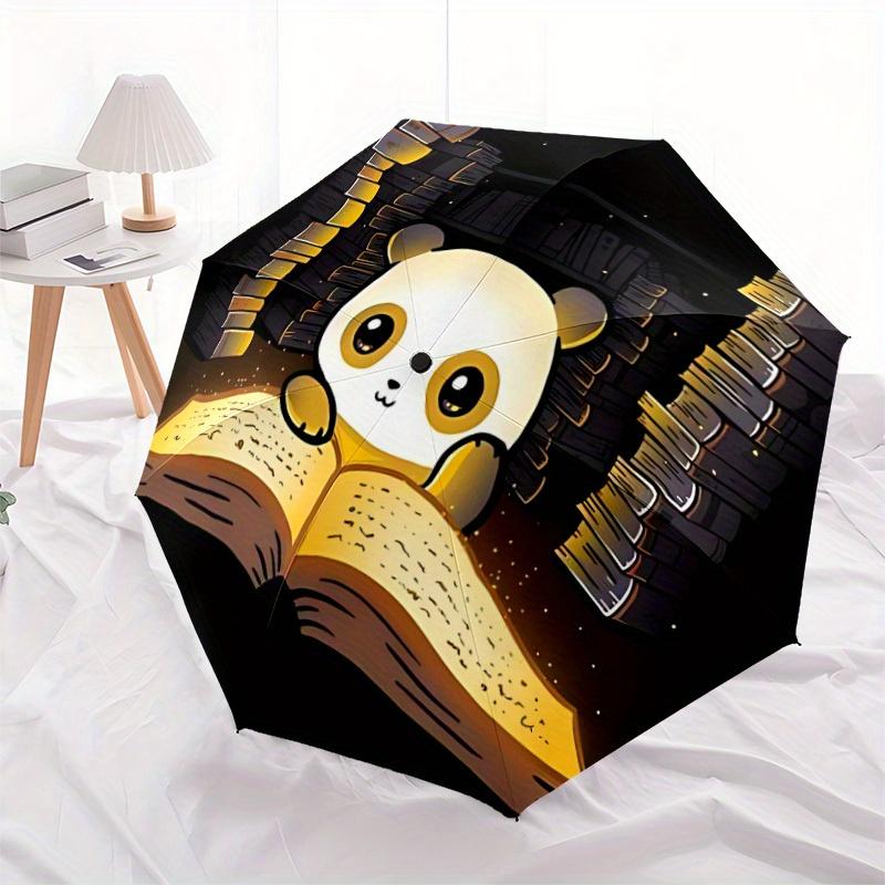 1pc Panda Books Auto Open/close, All-Season Portable Folding Umbrella for Women & Men, Travel, Everyday, Formal Events -06143