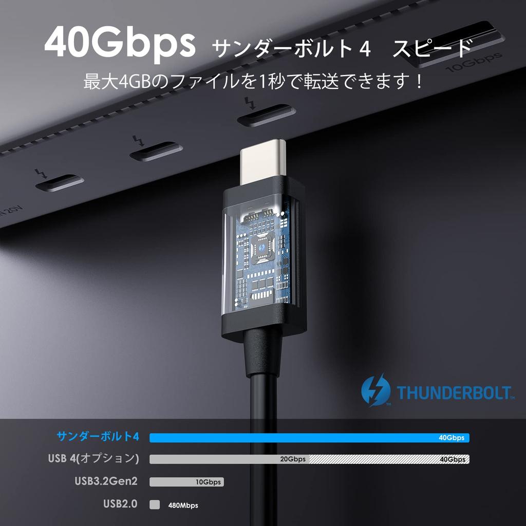 WAVLINK Thunderbolt 4 40Gbps Data 70cm Video Single 4K Display and 100W Compatible with MacBook iPad External and More Cable, Transfer, (2.3ft) USB-C
