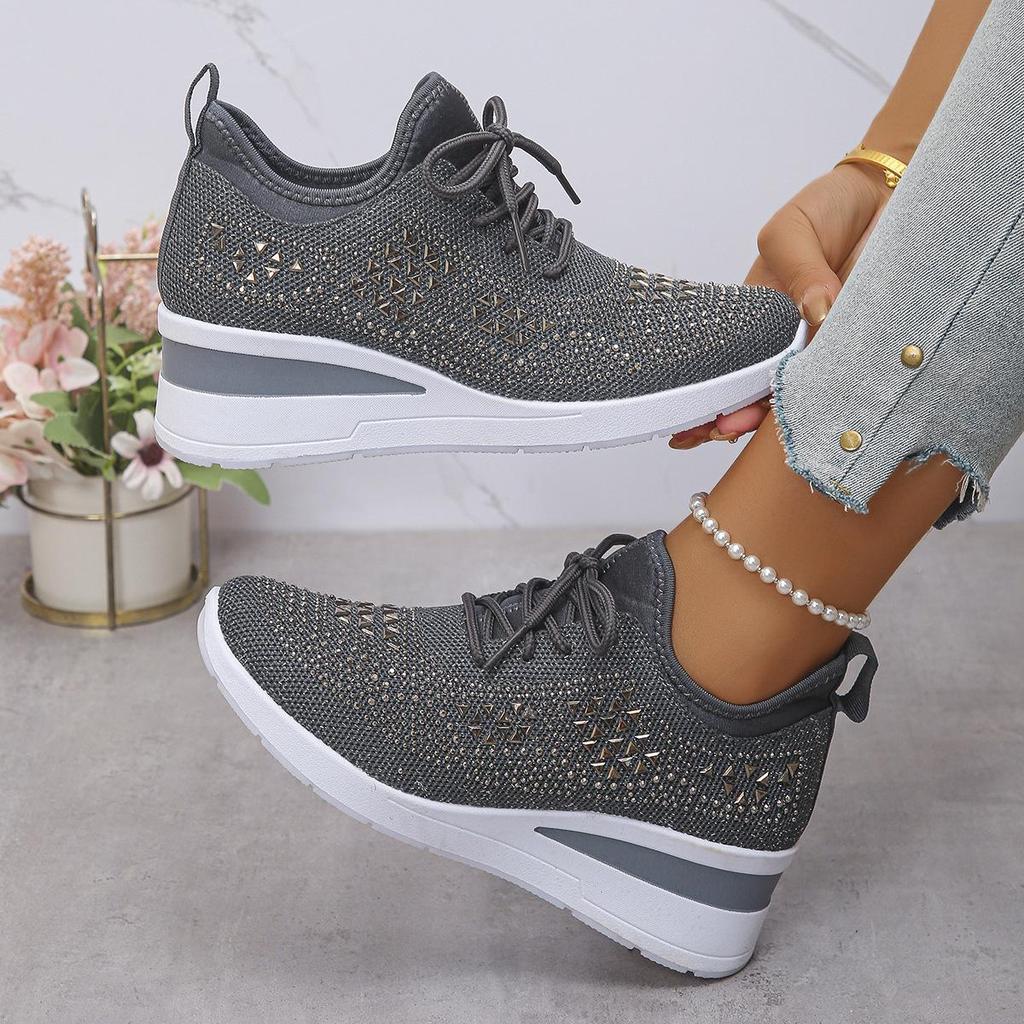 2025 Frühling/Herbst Damen Strass Keilsneakers: Dicke Sohle, Sportlicher Stil, Lässige Damenschuhe, Größe 43