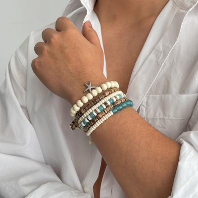 Bohemian Style Coconut Shell Beaded Bracelet Set for Men, Trendy Hip-Hop Niche High-End Feel, Men's Layered Jewelry