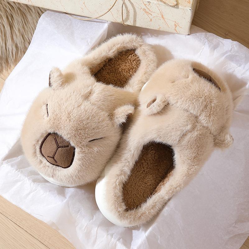 New family of three plush home shoes parent-child winter cute capybara cotton slippers men and women