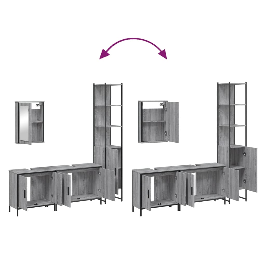 4 piece bathroom furniture set grey Sonoma particleboard