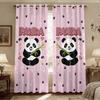 Set Of 2 Pink Heart Shaped Panda Print Perforated Curtains Multiple Sizes Living Room Insulation Decoration Easy Install Curtain Darkening Polyester