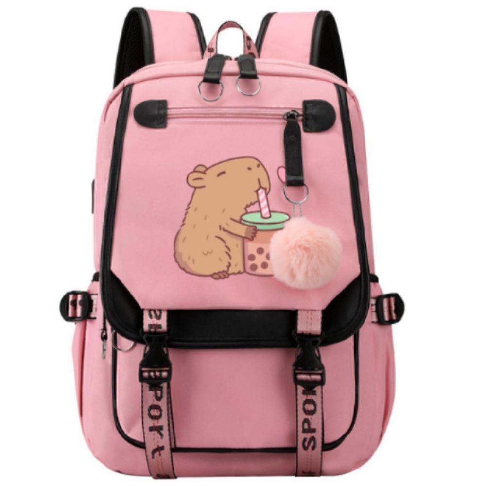 Cute Cartoon Pattern Capybara Drinking Milk Tea Printed Schoolbag Middle and High School Students High School Large Capacity Schoolbag Travel Bag