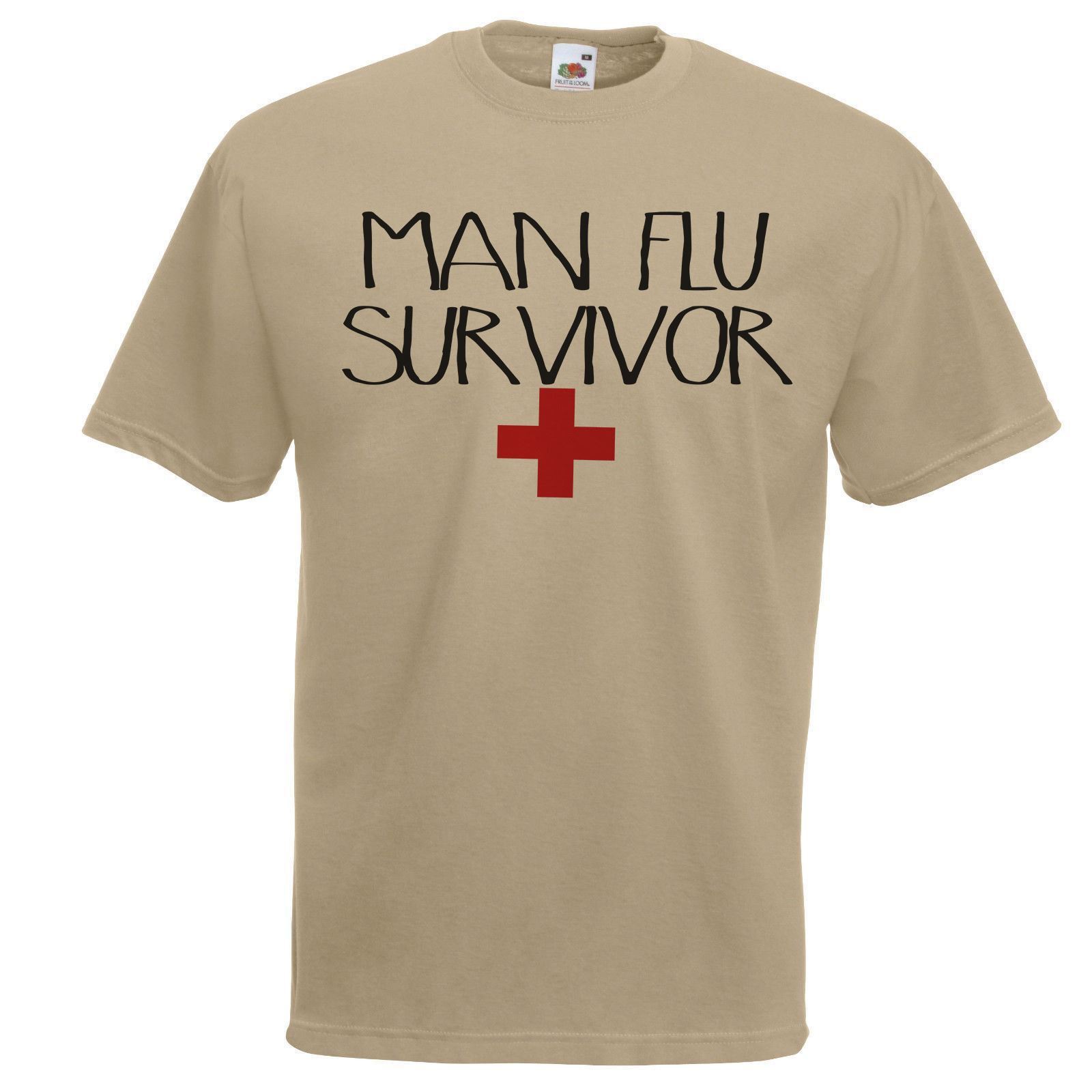 Adults Unisex Flu Survivor Funny Male Illness Joke Unisex Khaki TShirt S