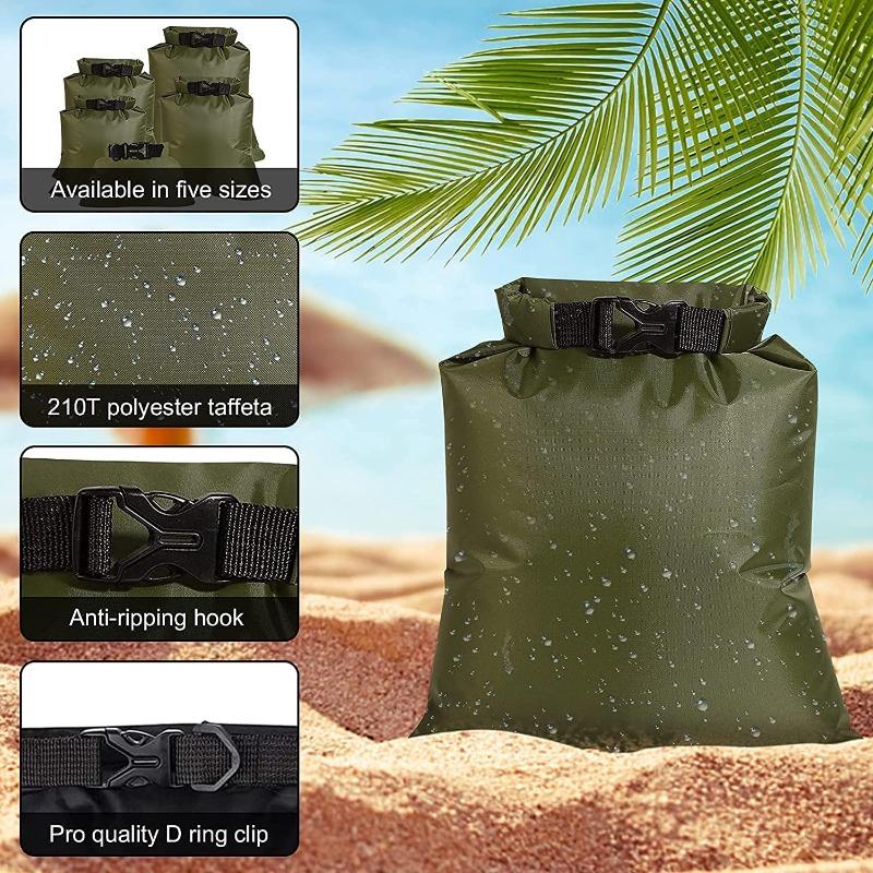 5Pcs Waterproof Dry Bags, 1.5L /2.5L /3.5L /4.5L /6L Lightweight Dry Sacks Portable Dry Bag for Outdoor Hiking Fishing Camping Use (Green)