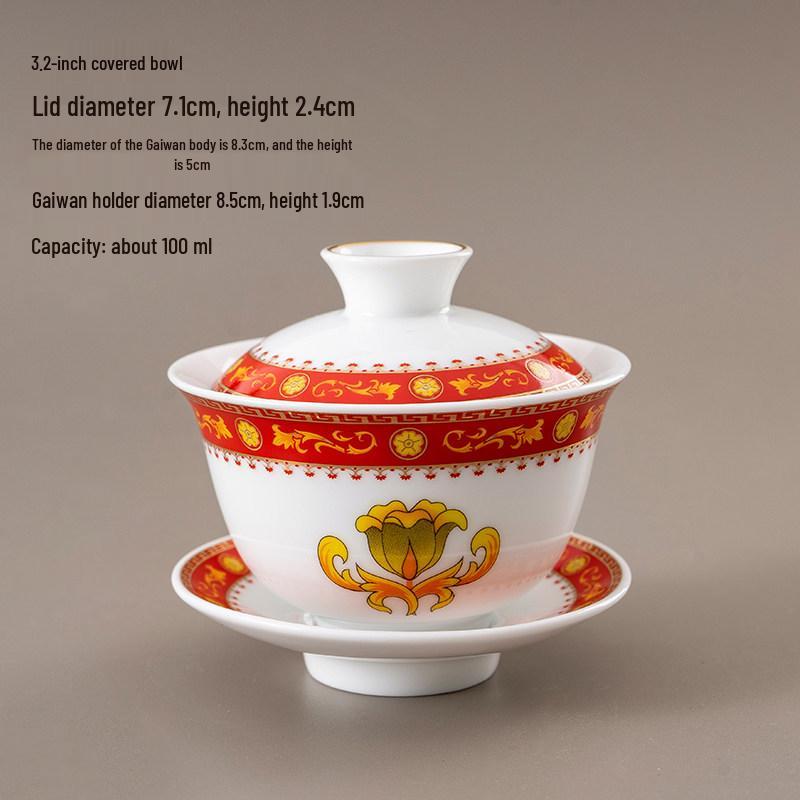 Chinese Style Ceramic Tea Set: White Porcelain Cup with Blue and White Ruyi Covered Bowl for Living Room