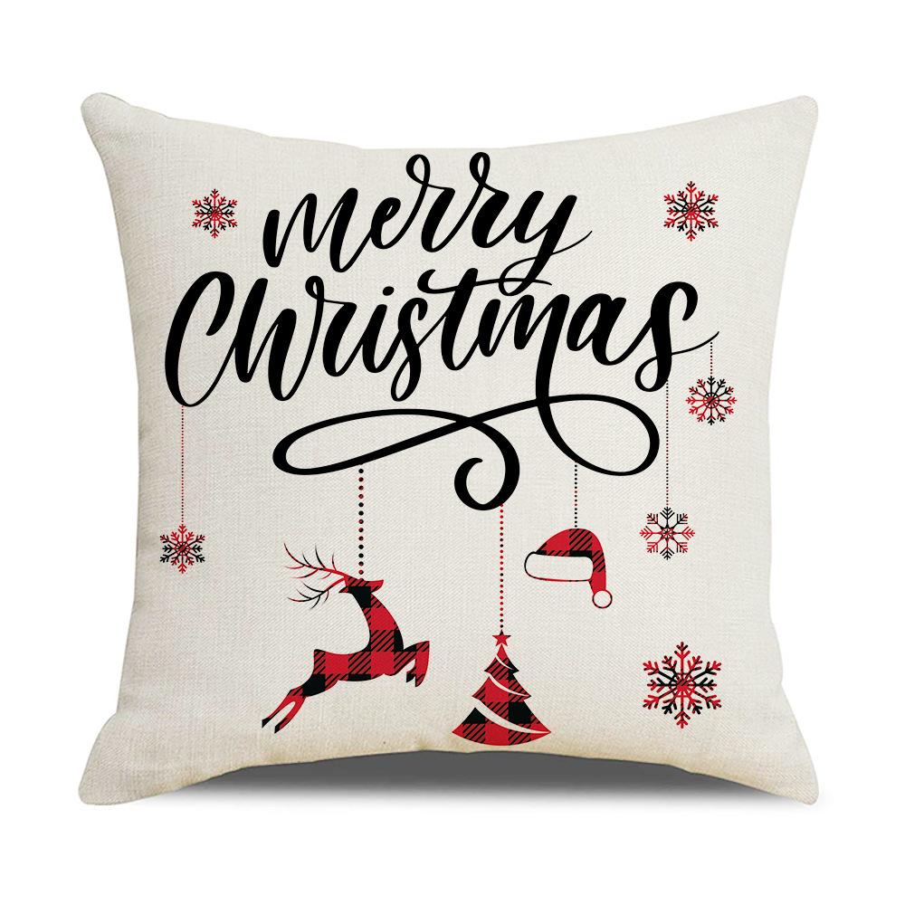 Red Plaid Christmas Linen Pillow Cover New Home Sofa Cushion Cover Cushion Cover